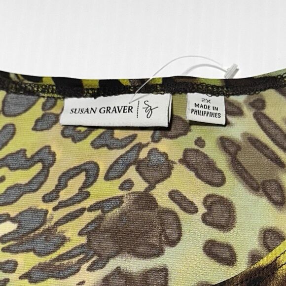 Susan Graver Liquid Knit Dress Animal Print Sleeveless Size 2X Scoop Neck Slits - Picture 5 of 10